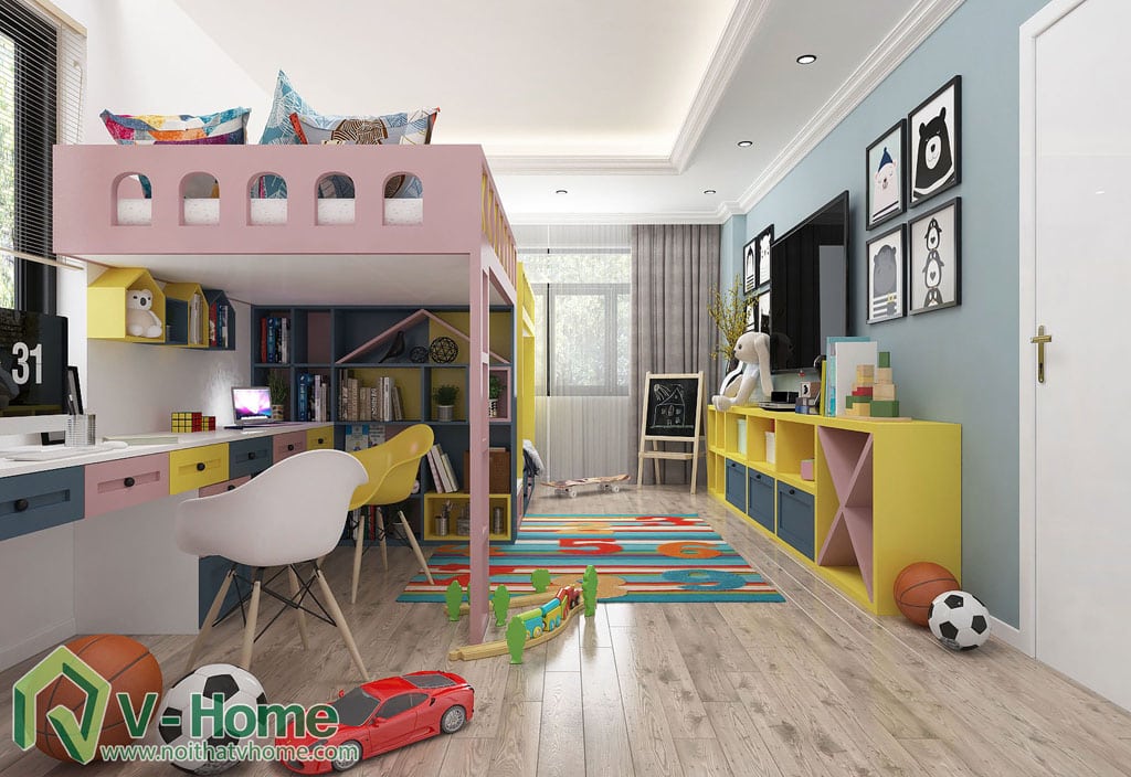 thiet-ke-phong-ngu-tre-em-biet-thu-vinhomes-gardenia-9 Thiết kế nội thất phòng ngủ trẻ em tuyệt đẹp