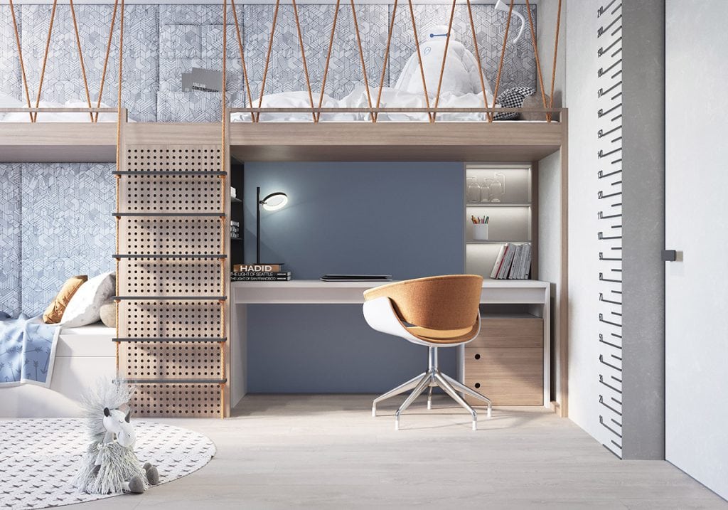 kids-workspace-below-bunk-bed-1024x717 Thiết kế phòng làm việc tại nhà hợp phong thủy